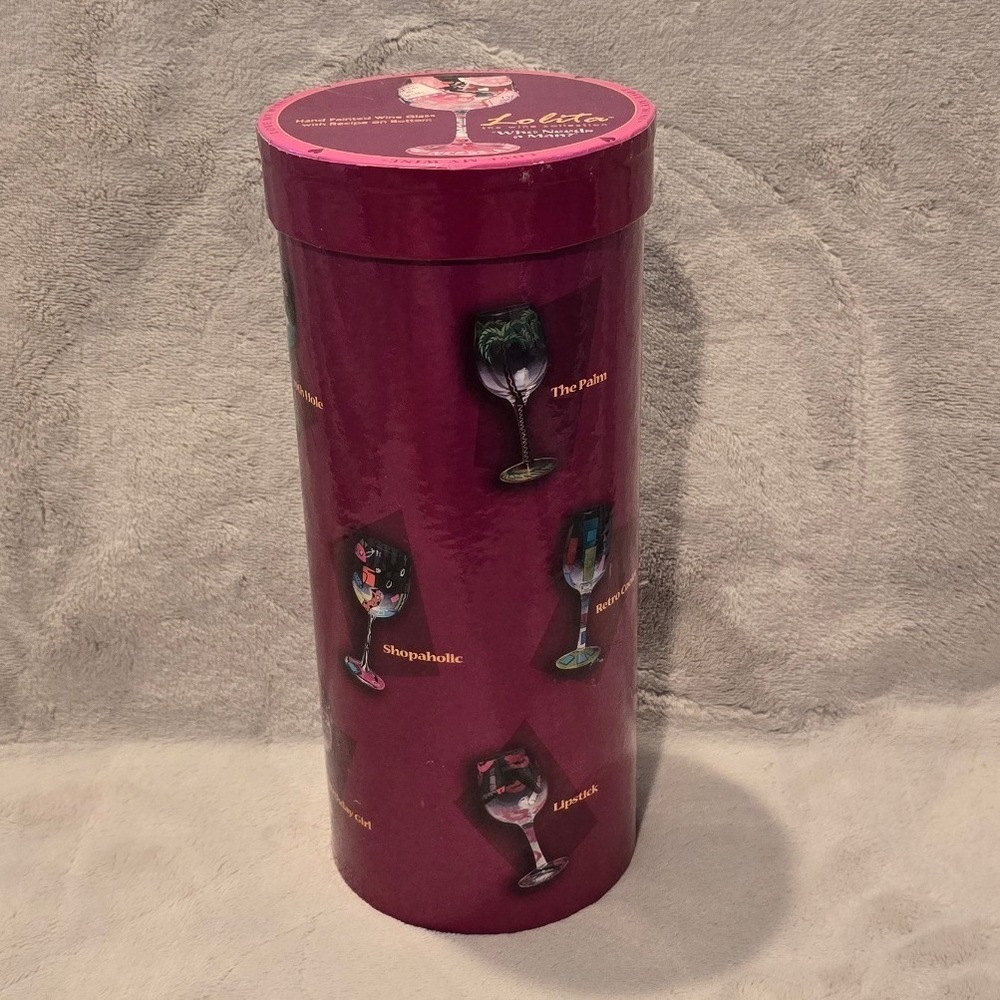Lolita Who Needs A Man Hand Painted Wine Glass with Recipe and Gift Box Pink Red - Picture 6 of 7